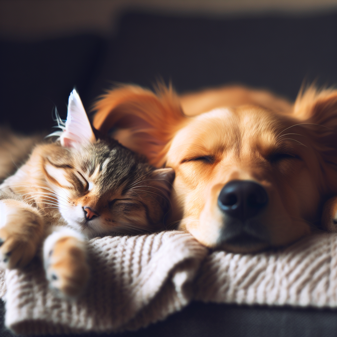 zdjęcie śpiącego psa i kota
